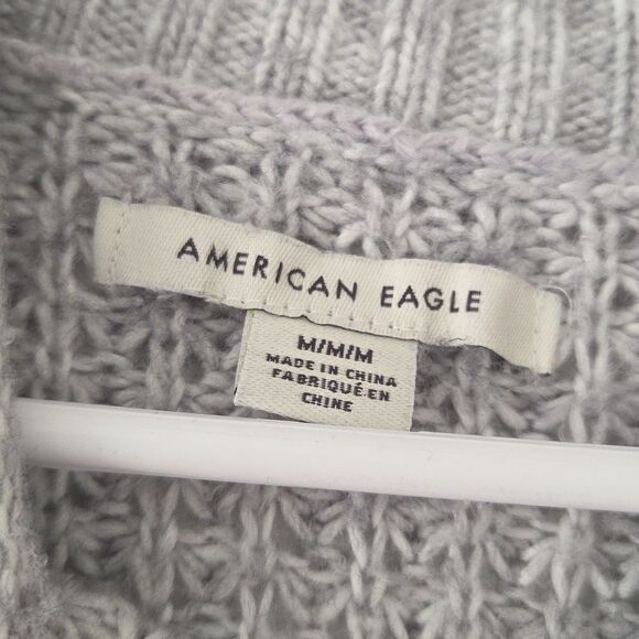 American Eagle Sweater M Knit Cowl Neck Dream Spun Mock Neck Grey - Picture 3 of 5